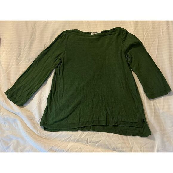 J. Jill Womens Sweater Soft Knit Hi Low Quarter Sleeve Linen Army Green small - Picture 8 of 8